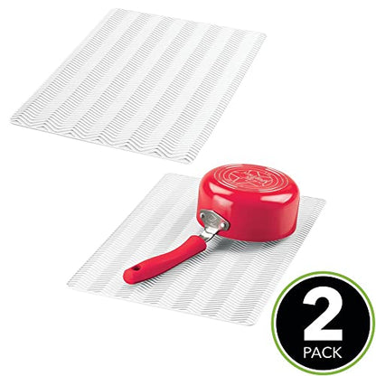 mDesign Silicone Dish Drying Mat and Protector for Kitchen Countertops, Sinks - Chevron Design - Non-Slip, Waterproof, Heat Resistant, Dishwasher Safe - 2 Pack - White