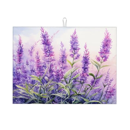 접시 건조 매트 퍼플 라벤더 꽃 수채화 주방 카운터용 흡수성 45.7 x 61cm(18 x 24인치) 극세사 접시 접시 유리 건조 배수 패드 양면 세탁 가능 - color: C10, size: 18" x 24"
