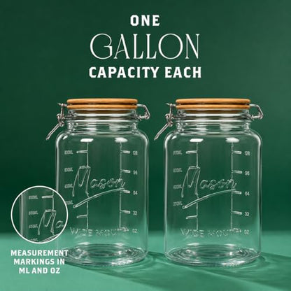 kitchentoolz 1 Gallon Mason Jars Wide Mouth with Airtight Bamboo Lids – Set of 2 Gallon Glass Jar with Lid – Large Mason Jars with Lids for Kitchen Pantry, Storage, and Canning - size: 2-pack