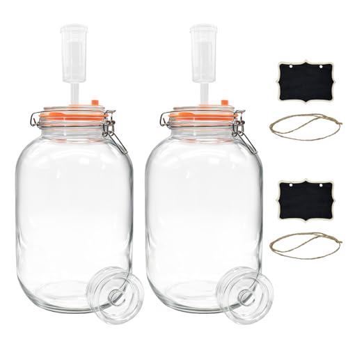 2 Pack Fermentation Jars with Weights & Airlocks, 1 Gallon Wide Mouth Kimchi Containers Pickle Jar Fermenting Jar Kit for Kombucha, Sauerkraut, Kimchi and Pickles