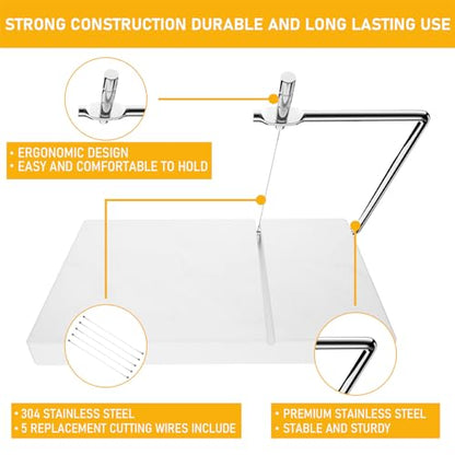 TOPULORS Marble Cheese Slicer with 5 Replacement Thick Cutting Wires, White | Heavy-Duty 5"x8" Handheld Marble Board Cheese Slicer Cutter, Smoothly Cuts Block Cheese & Butter, Daily Kitchen Gadget - color: White