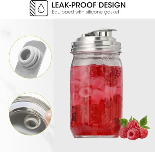 Mason Jar Pour Spout Lid Stainless Steel,Pour Spout Flip Cap Lids for Mason Jars,No Rust Leaking Proof for Home Brewing Fruit Fermenting Drinks Airtight(2PCS) (Regular Mouth) - size: Regular Mouth