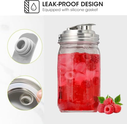 Mason Jar Pour Spout Lid Stainless Steel,Pour Spout Flip Cap Lids for Mason Jars,No Rust Leaking Proof for Home Brewing Fruit Fermenting Drinks Airtight(2PCS) (Regular Mouth) - size: Regular Mouth