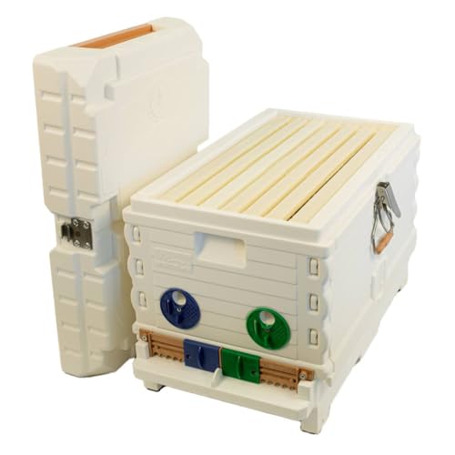 Apimaye Insulated 7 Frame Langstroth Nucleus Assembled Bee Hive Set with Built in Screened Bottom Board, Entrance Reducers and Top Feeders (White) [Plastic PRO Frames and Premier Foundations]