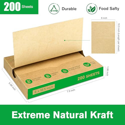 EcoDispose Precut POP UP Deli Paper Sheet Pack of 200, Interfolded Heavy Paper for Food Wrap and Serving (8" x 10-1/2", Kraft） - color: Kraft, size: 8“x10.5”inch