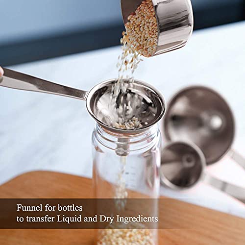 3 in 1 Metal Funnels for Filling Bottles Stainless Steel Small Kitchen Funnel Set for Transferring Essential Oils Liquid Fluid Spice Dry Ingredients Powder, Durable (‎Long-Handled Funnel) - size: ‎Long-handled funnel