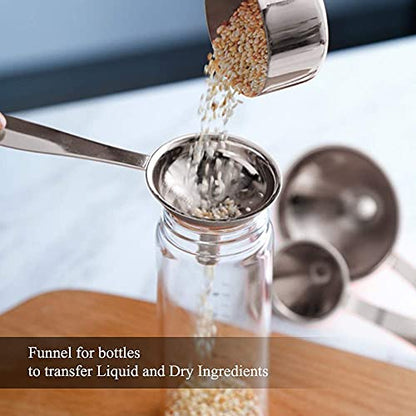 3 in 1 Metal Funnels for Filling Bottles Stainless Steel Small Kitchen Funnel Set for Transferring Essential Oils Liquid Fluid Spice Dry Ingredients Powder, Durable (‎Long-Handled Funnel) - size: ‎Long-handled funnel