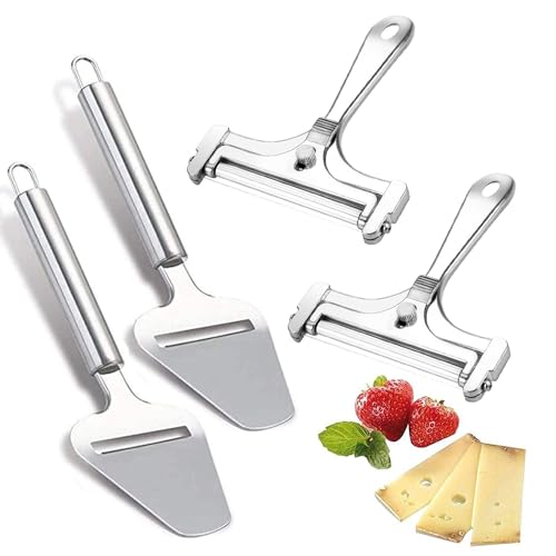 Linwnil 4Pieces Stainless Steel Wire Cheese Slicer Adjustable Thickness Cheese Cutter, Cheese Slicer Spatula Plane for Soft, Semi Soft, Semi-Hard Cheeses Kitchen Cooking Tool - size: 1"
