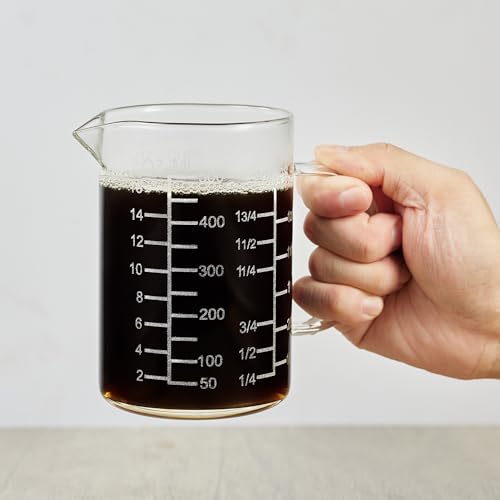 Ackers Mirror Etching Scale Glass Measuring Cup-[Insulated handle | V-Shaped Spout]-Made of High Borosilicate Glass Measuring Cup for Kitchen or Restaurant, Easy to Read, 500 ML (16 Oz, 2 Cup) - size: 500 ML (16 Oz, 2 Cup) - Mirror Etching