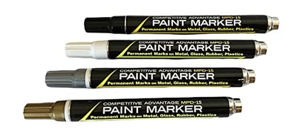 Enamel Paint Markers - MPD-15 MEDIUM - Mineral Tones - Permanent, Waterproof, Quick-drying (Mineral Tones | Black, Silver, Gold, Tan) - color: Mineral Tones | Black, Silver, Gold, Tan