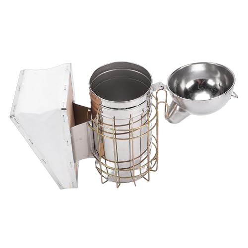 ANGGREK Bee Smoker, Stainless Steel Beekeeping Tool with Heat Guard, Safe to Use for Novice and Experienced Beekeepers (Round Nozzle 800g A)