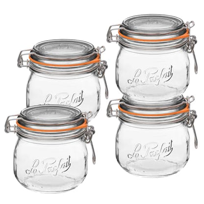 Le Parfait Super Jar 500mL (16oz) French Glass Preserving Jar w/Airtight Rubber Seal & Wire Bail Closure - BPA-Free Canning Jar for Pickles, Fruit, Sauce & Food Storage - Made in France Since 1930 4PK - color: 16oz (Set/4)