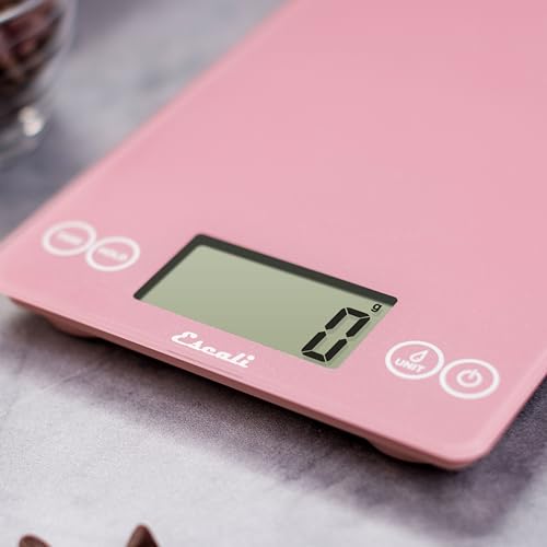 Escali Arti Glass Food Scale Digital Countertop Kitchen, Baking and Cooking Scale with Large Display, 15-Pound Capacity, 9" x 6.5" x .75", Classic Pink - color: Pink