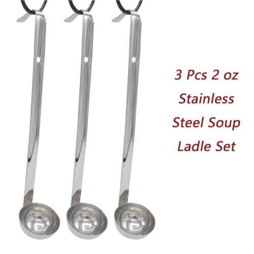 3-Pack Stainless Steel Soup Ladle Set with Hooked Long Handle 2 oz | 2 ounce serving capacity, sauce and gravy use, stew and soup serving, dishwasher safe build, comfortable hooked grip - size: 2 oz