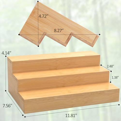 2 Pack Bamboo Spice Rack Organizer for Kitchen Counter, 3 Tier Spice Shelf Holder for Cabinet (Jars Not Included) - style: Step Shelf