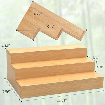 2 Pack Bamboo Spice Rack Organizer for Kitchen Counter, 3 Tier Spice Shelf Holder for Cabinet (Jars Not Included) - style: Step Shelf