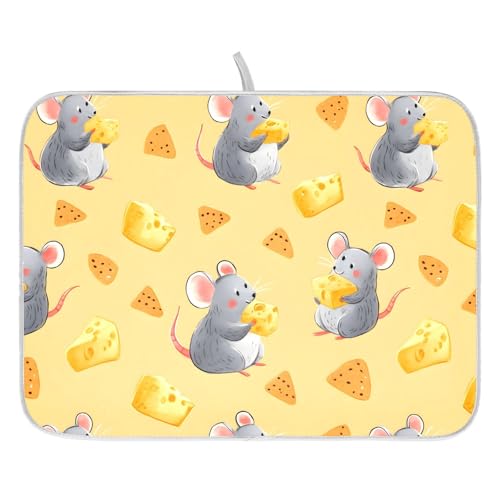 ALAZA Mouse Cheese Animal Dish Drying Mats Absorbent Microfiber Drying Pad Kitchen Countertop Draining Mat 16 x 18 Inches - size: 16" x 18"