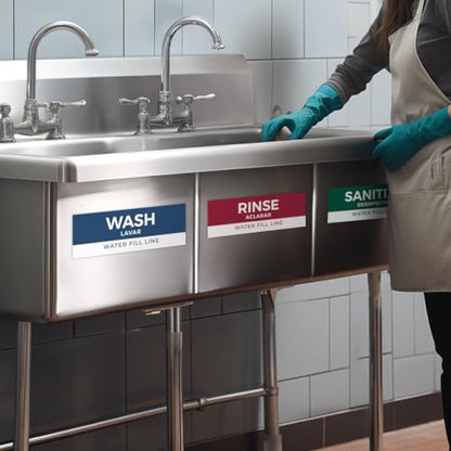 5 Pack Wash Rinse Sanitize Sink Labels, Waterproof Sticker Signs, 3 Compartment Sink Labels - Restaurant Supplies, Food Truck Supplies, Dishwashing Sign Wash Station - color: 5 Pack