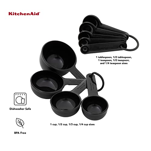 KitchenAid Universal Easy To Read Measuring Cup and Spoon Set with Soft Grip Handle for Maximum Control, Hang Hole and Nesting For Easy Storage, Dishwasher Safe, 9 Piece, Black - color: Black