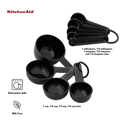 KitchenAid Universal Easy To Read Measuring Cup and Spoon Set with Soft Grip Handle for Maximum Control, Hang Hole and Nesting For Easy Storage, Dishwasher Safe, 9 Piece, Black - color: Black