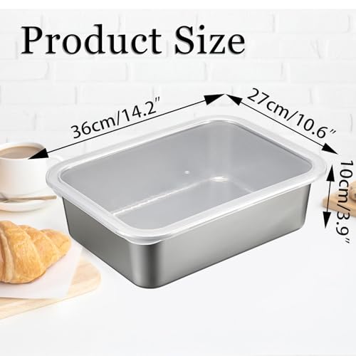 BSTKEY 2 Pack Pizza Dough Proofing Box, Stackable Stainless Steel Food Storage Box Container with Lid, Fits 4-6 Dough Balls, 14.1 x 10.6 Inch Large Capacity Household Pizza Dough Container