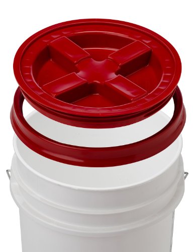 5 Gallon White Bucket & Gamma Seal Lid - Food Grade Plastic Pail & Gamma2 Screw Seal Tight Lid (Red)