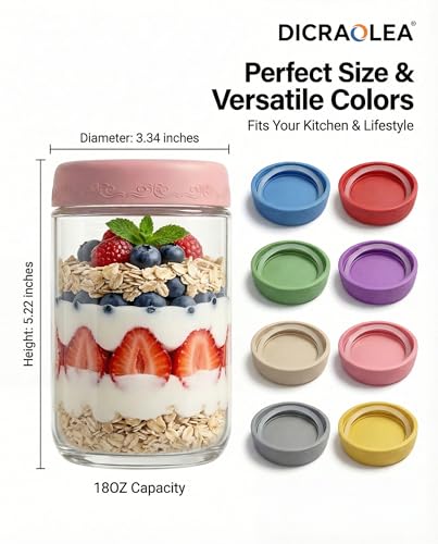 18oz 4Pack Glass Overnight Oats Jars Containers with Airtight Leakproof Lids, Reusable Mason Jars for Meal Prep, Yogurt Parfaits, Smoothies, Salads & Healthy Breakfasts (18 OZ-4-2) - color: 18oz-4-2