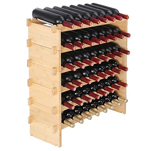 VEVOR 6-Tier 48 Bottles Stackable Modular Wine Rack, Freestanding Wines Holder Display Shelf, Solid Bamboo Wood Storage Racks, Wobble-Free Shelves for Kitchens, Dining Rooms, Cellars, Natural Color - color: Natural Wood Color, size: 6-Tier 48 Bottles
