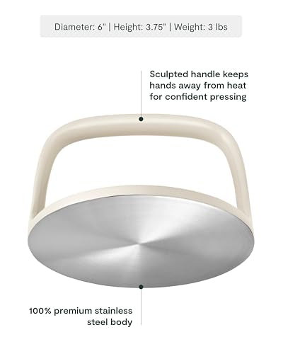 Caraway Grill Press with Handle - 100% Stainless Steel Body - Safe for Use with Pans and Grills - Ideal for Meat, Salmon, Tofu, Veggies - Cream - color: Cream