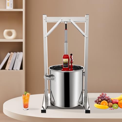 22L/5.8Gal Fruit Wine Press, Stainless Steel Hydraulic Jack Press Extractor Manual Press Machine with Hydraulic Jack and Press Frame Cheese Press Grape Cider Wine Making Equipment for Home Restaurants - size: 22L