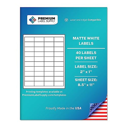 Premium Label Supply White Sticker Barcode Labels – 2" x 1" – Laser/Inkjet Compatible – (40 per Sheet), 2000 Sheets – 80,000 Total Adhesive Labels - size: 80000 Labels