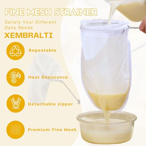 XEMBRALTI Nut Milk Bag with Handle, Fine Mesh Strainer Bag for Tea/Yogurt/Juice/Wine/Soup/Coffee & Cheese Making, Washable Reusable Almond Milk Strainer ((S+ M+ L) Strainer Bag*3 + Handle*3) - size: (S+ M+ L) Strainer Bag*3 + Handle*3