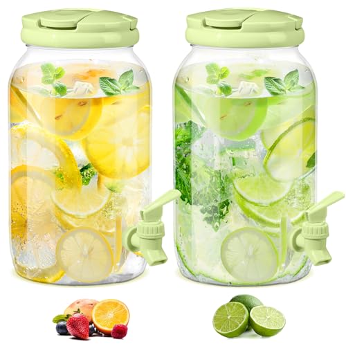 Havawish 2 Pcs 1 Gallon Plastic Beverage Dispenser with Spigot Clear Summer Kitchen Fridge Drink Dispenser for Parties Lemonade Juice Tea Beer Cold Water(Green,Cylinder) - color: Green, style: Cylinder