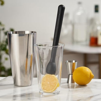 True Bash Muddler for Cocktails, Fruits, Spices, Herbs, Bar Muddler for Mojitos, Mint Juleps, Old Fashioneds, Kitchen and Home Bar Accessories, Bartender Tools, Lemon & Lime Smasher, 8.25", Black - color: Black