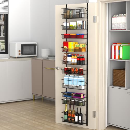 VyGrow Over the Door Pantry Organizer, 10-Tier Over the Door Organizer with Adjustable Basket, Door Organization for Pantry Kitchen Storage Room Spice Rack, Black - color: Black, size: 16.5"W 10-Tier