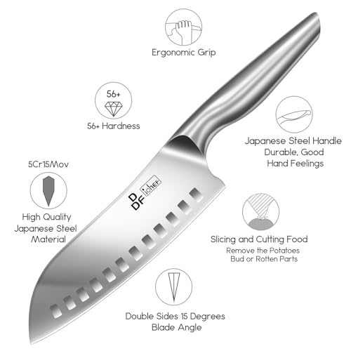 DDF iohEF Kitchen Knife, Chef's Knife In Japanese Stainless Steel Professional Santoku Cooking Knife, 7 Inch Non-slip Ultra Sharp Knife with Ergonomic Handle - color: Santoku Knife