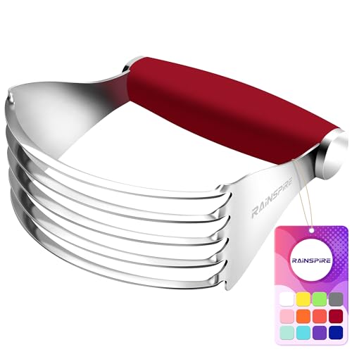 Rainspire XL Pastry Cutter For Baking, Heavy Duty Pastry Blender Stainless Steel, Thick Sharp Blades Dough Blender, Dough Cutter Butter Cutter Pastry for Easy Mixing, Dishwasher Safe, Red - color: Red