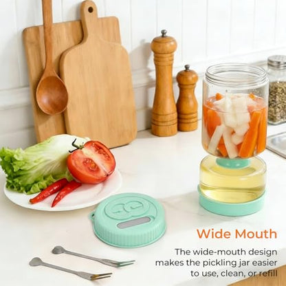 Pickle Jar with Strainer Flip, Pickle Container with Strainer with Two Forks, Airtight Glass Pickle Jar for Fermentation, Olive Jar with Date Tracker Lid, Jalapeno Container with Gas Port (Green) - color: Green