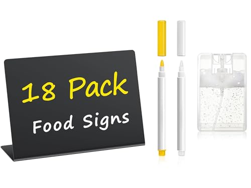 PigPotParty 18 Pcs 4"x3" Mini Food Labels for Party Buffet - Mini Chalkboard Signs for Food Display - Food Labels - Table Name Tags - Wedding Place Cards - Include 2 Wet Erase Markers - style: Plastic L-18 (Indoor)