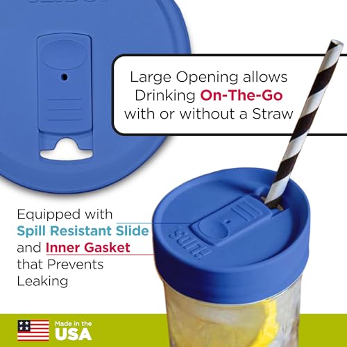 Wide-Mouth Mason Jar Drink Lid - USA Made, BPA-Free, Spill-Resistant for Coffee, Cold Brew & Iced Tea - Fits 3 3/8 in Ball & Kerr Wide Mouth - Pack of 2 - color: Periwinkle