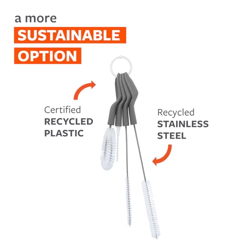 Full Circle Little Sipper, Bottle and Straw Cleaning Brush Set, Sizes for Both Narrow & Wide Straws, Gray - color: Gray, style: Little Sipper Brush Set