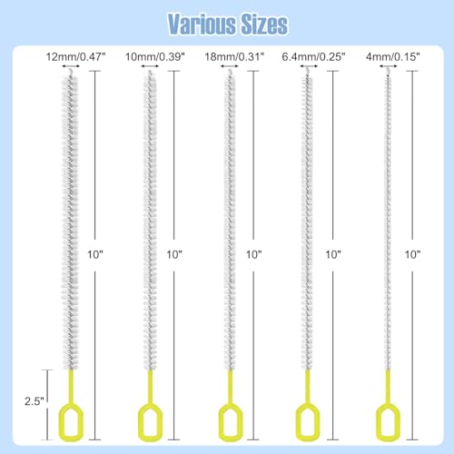 Extra Long 10 Inch Straw Cleaner Brush, Heavy Duty Thin Bristle Straw Brushes for Cleaning, Reusable Metal Straw Cleaner Brush Set for Stanley Cup, Glass Pipe & Drinking Straws (5-Pack) - size: 10 inch