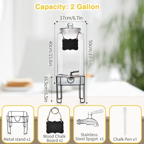 2 Gallon Glass Drink Dispenser, Drink Dispensers for Parties, Beverage Dispenser with Stand and Glass Lid, 100% Leakproof Spigot, Ideal for Lemonade, Juice, Laundry Detergent Dispenser - size: 2 Gallon
