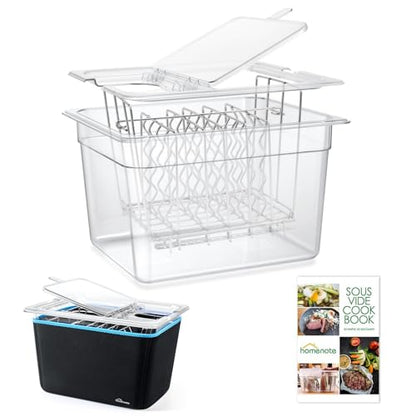 HOMENOTE Sous Vide Container 12 Quart with Universal Collapsible Hinged Lid,Complete Sous Vide Accessories Kit BPA Free,Compatible with Anova and Most Sous Vide Cookers（With Rack and Sleeve） - color: Container - with sous vide rack and sleeve