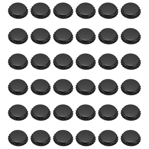 uxcell 108 Pcs Oxygen Absorbing Beer Bottle Caps, 32mm Pry Off Bulk Crown Caps Bottle Toppers for Soda Beer Wine Glass Bottles Home Brewing DIY Pendants or Craft Scrapbooks, Black - color: Black