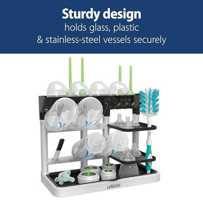 Dr. Brown's Drying Tower, Stand-Up Drying Rack, Countertop Baby Bottle Drying with Organized Storage for Baby Essentials, Space Saving Vertical Rack, Black/White - style: Stand-Up Drying Rack