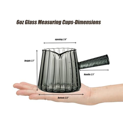 FANTESTICRYAN 6OZ Measuring Cup, Ribbed Borosilicate Glass Espresso Cup, V-Shaped Spout Drain Espresso Double Shots, Coffee Milk Tea Accessories (Dark Gray, Glass Handle) - style: Dark Gray Glass
