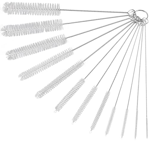 Ixiaoyoo 12 Pcs Straw Cleaner Brushes Set, 8.2 Inch Nylon Cleaning Brush | White Tube Cleaner Brushes for Tumbler, Sippy Cup, Water Bottles, Hummingbird Feeders, Pipes, Sink Drain & Pet Waterers - color: 8.2 Inch White Cleaning Brushes