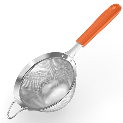 U-Taste Medium Fine Mesh Strainer: 18/8 Stainless Steel 4.73in 30 Mesh Kitchen Food Sieve with Sturdy Riveted Silicone Handle, Heavy Duty Deep Handheld Metal Colander for Rice, Quinoa, Flour (Orange) - color: (6) Orange, size: M-4.73in