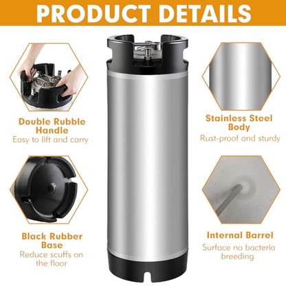 Maxdot 2 Pack New 5 Gallon Keg Ball Lock Keg Stainless Steel Beer Keg with Dual Rubber Handle Portable Corny Keg for Home Brew